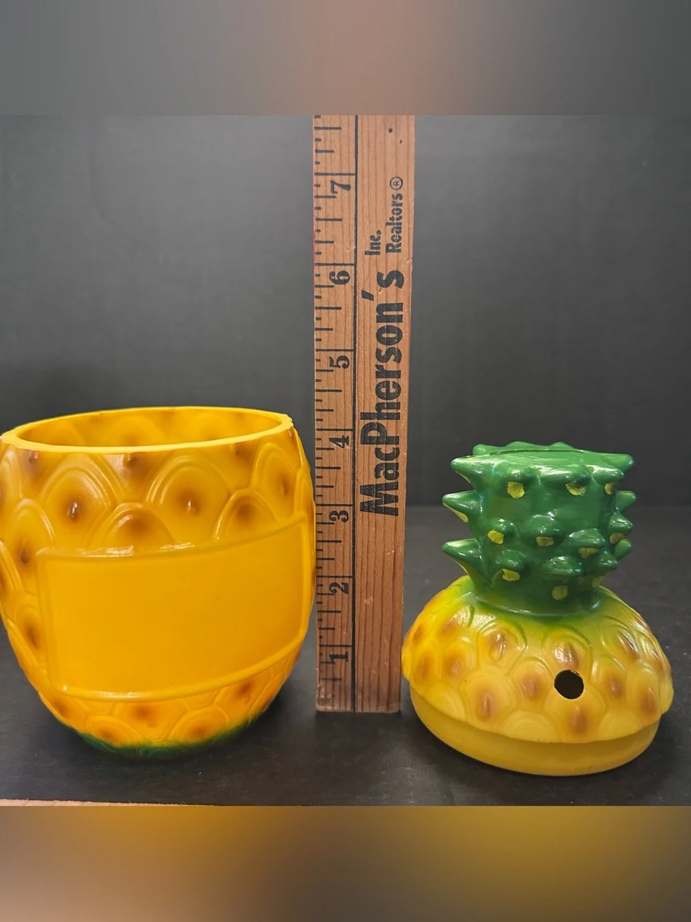 2 Vintage Pineapple Plastic Coin Bank Tumbler Cups Progressive Glass Tiki DIY